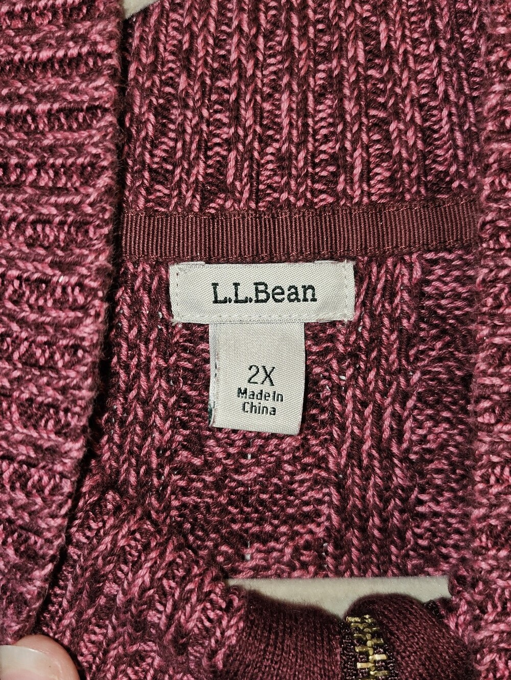 L.L.Bean Cable Knit Zip Up Sweater Dark Pink 2X 100% Cotton Casual - Picture 3 of 6